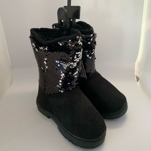 NEW BeBe flip-sequined black boots Little Kid 11